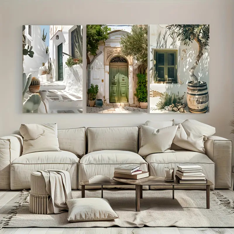 3pcs Mediterranean Landscape Canvas Metal Print Ready to Hang Art