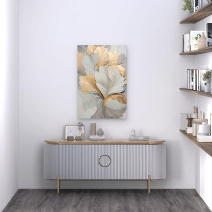 Abstract Gold & Silver Leaves Metal Print Ready to Hang