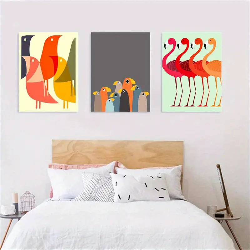 3pcs Scandinavian Art, Flamingo Metal Print Ready to Hang Art