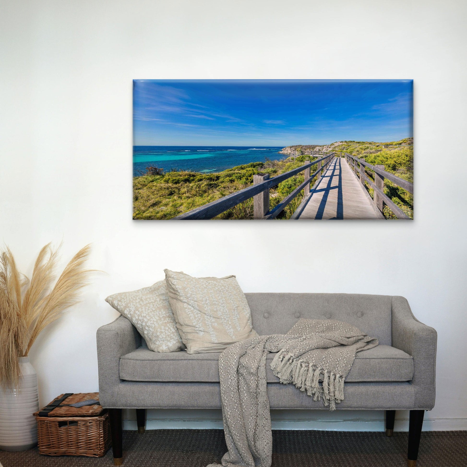 Wooden Boardwalk by Sea Wall Art Canvas Office Home Room Framed 120x60cm - Bella Home Decor