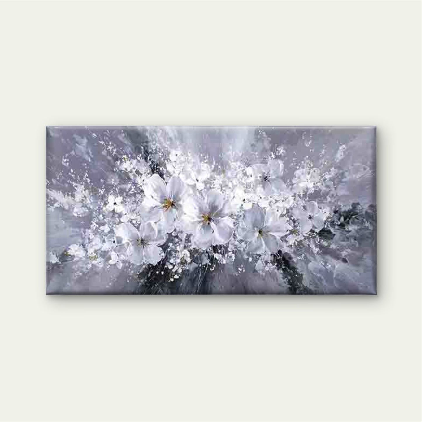 White Flowers Bursting Wall Art Canvas Office Home Room Framed 120x60cm - Bella Home Decor