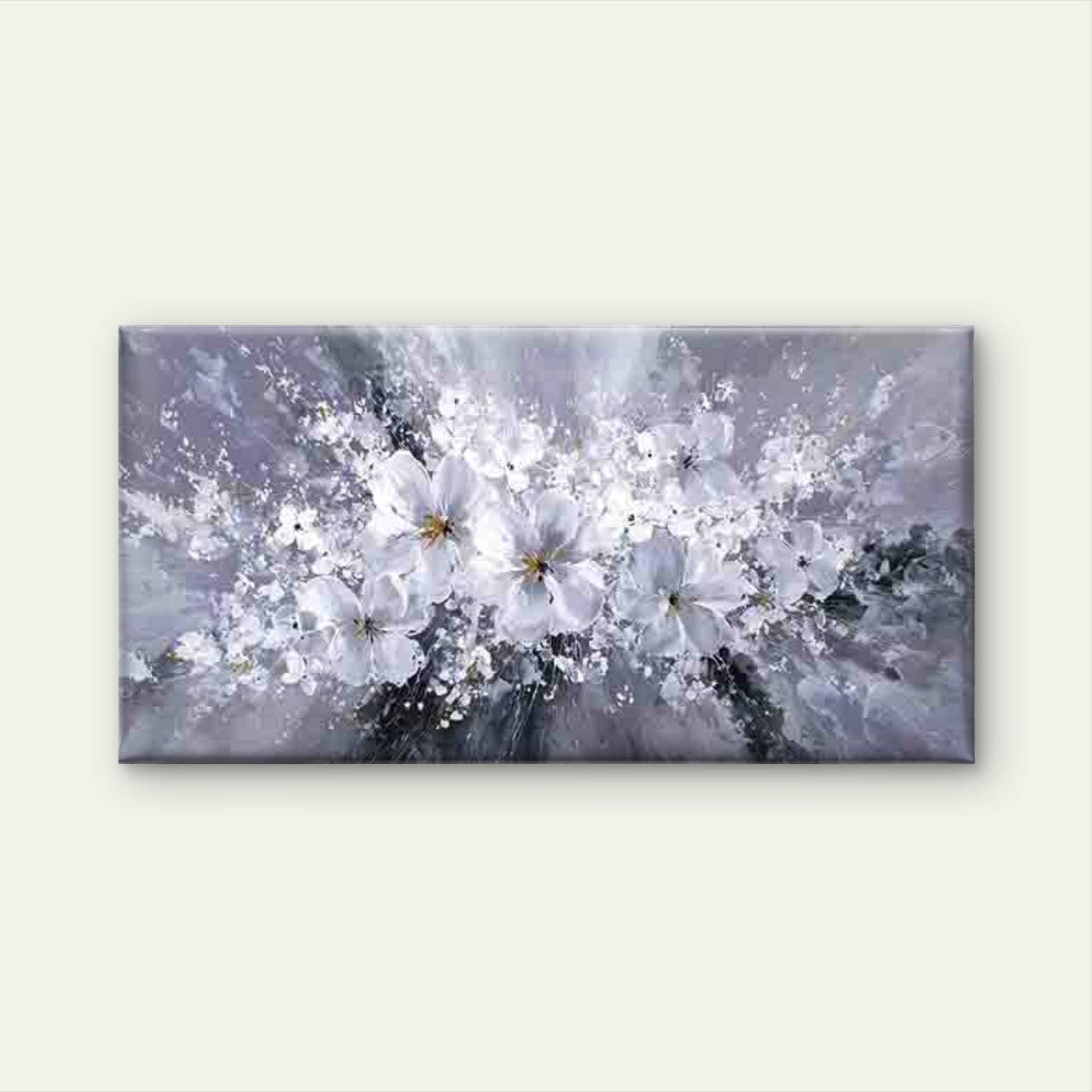 White Flowers Bursting Wall Art Canvas Office Home Room Framed 120x60cm - Bella Home Decor