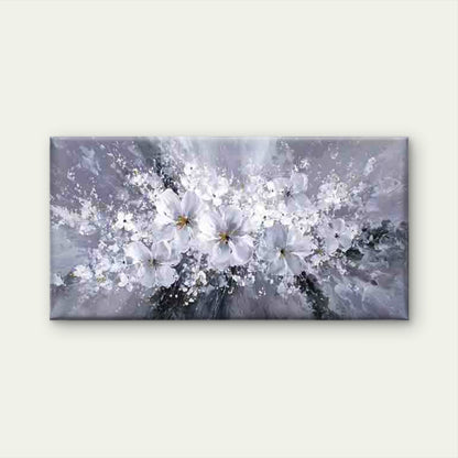 White Flowers Bursting Wall Art Canvas Office Home Room Framed 120x60cm - Bella Home Decor