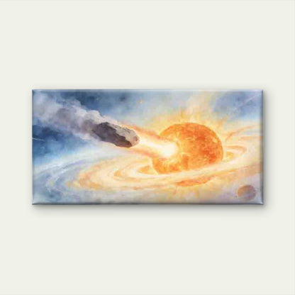Meteor Impact Fiery Sun Space Wall Art Canvas Office Home Room Framed 120x60cm - Bella Home Decor