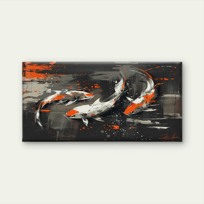 Three Koi Swim On Wall Art Canvas Office Home Room Framed 120x60cm