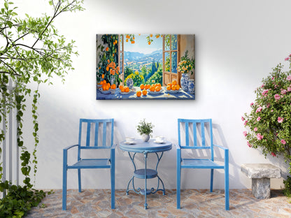 Mountains Through Orange Table Window Wall Art Decor 100% Australian Made