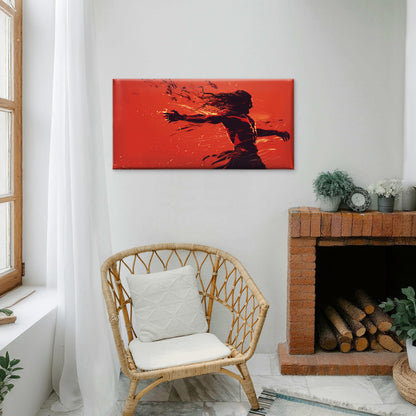 Stylized Figure With Flowing Hair Engaged Wall Art Canvas Office Home Room Framed 120x60cm
