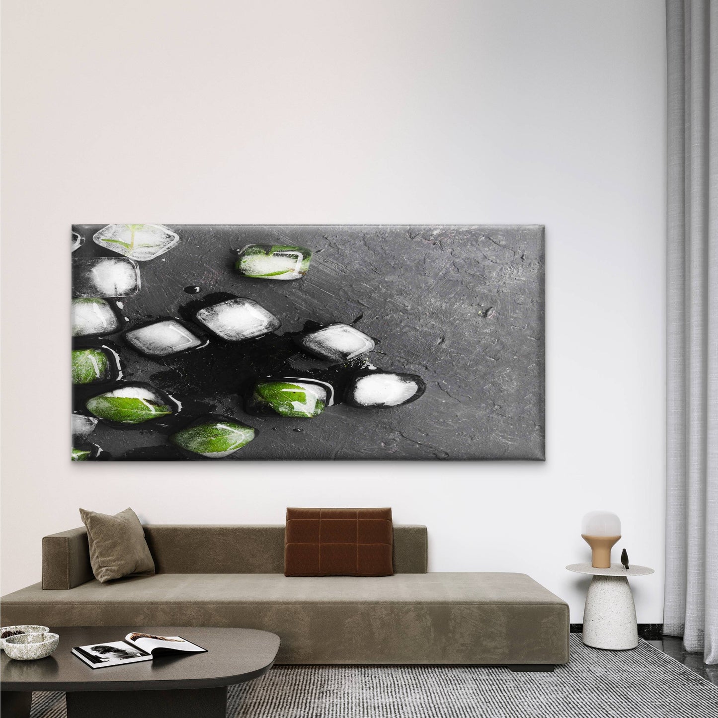 Ice Cubes With Mint Wall Art Canvas Office Home Room Framed 120x60cm