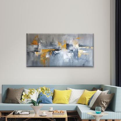 Abstract Gray Yellow Painting Wall Art Canvas Office Home Framed 120x60cm