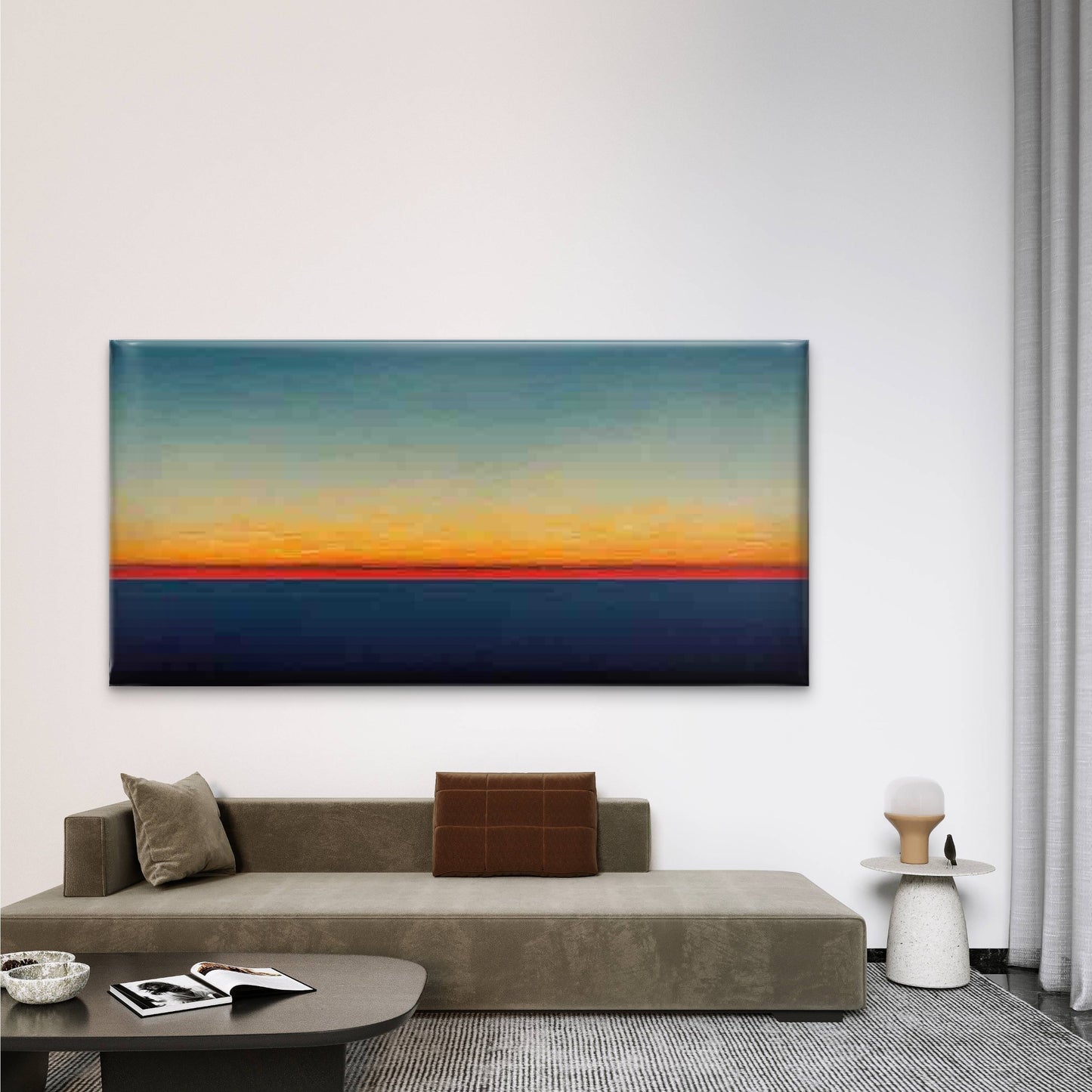 Abstract Ocean Horizon Wall Art Canvas Office Home Room Framed 120x60cm