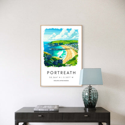 Portreath Beach Cornwall England United Kingdom Travel Poster Print Wall Art