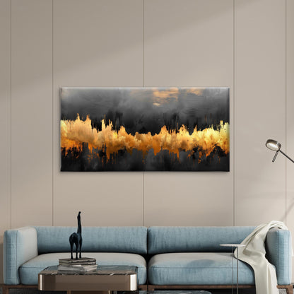 Midnight Gilded Horizon Wall Art Canvas Office Home Room Framed 120x60cm - Bella Home Decor