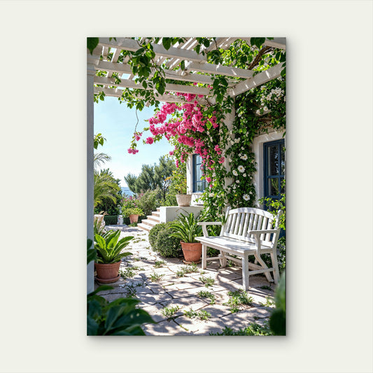 Beautiful Santorini Garden 60x90cm Metal Print Ready to Hang