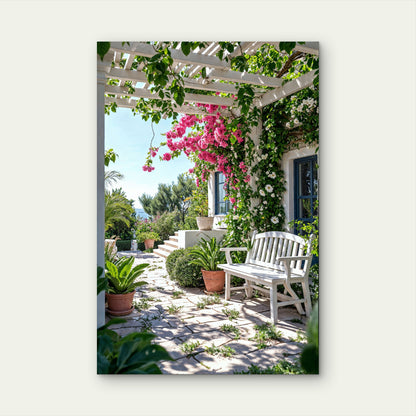 Beautiful Santorini Garden Colors 40x60cm Metal Print Ready to Hang