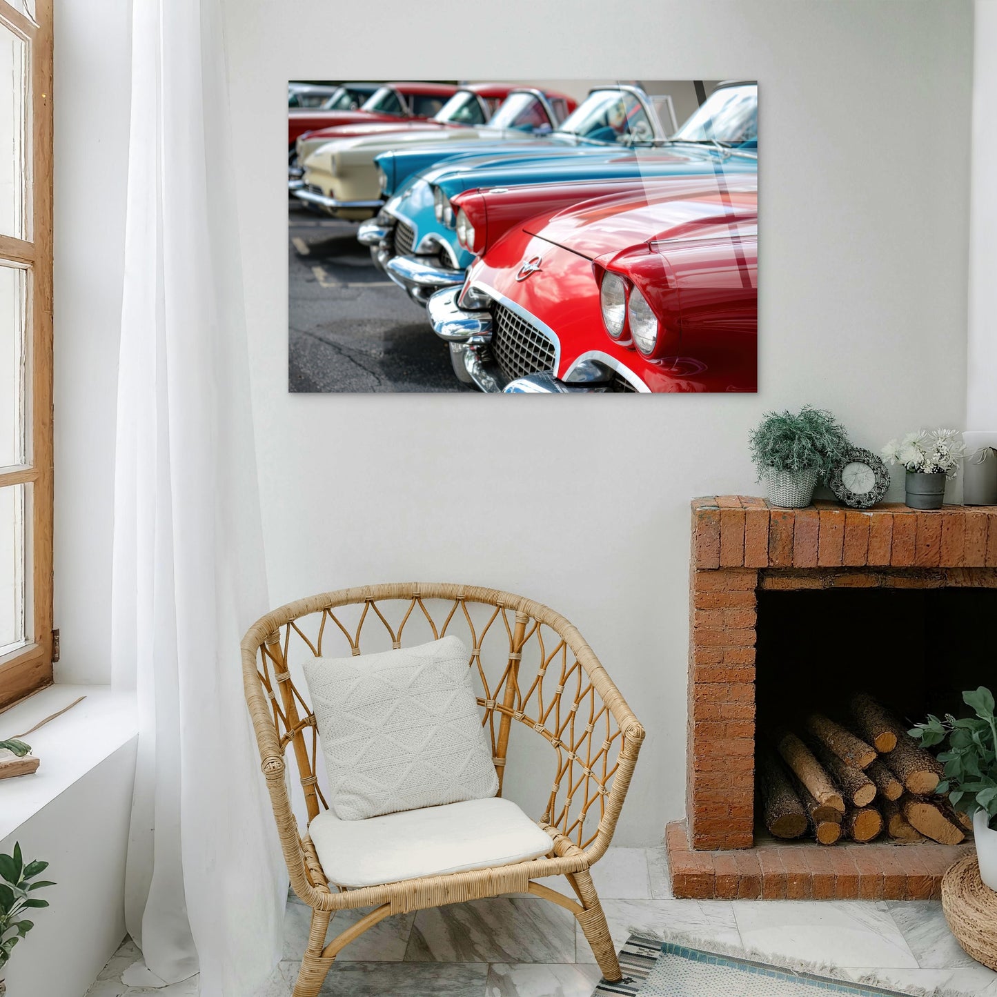 Classic Red Blue Vintage Muscle Car Acrylic Glass Printing Wall Art Australian Made Quality