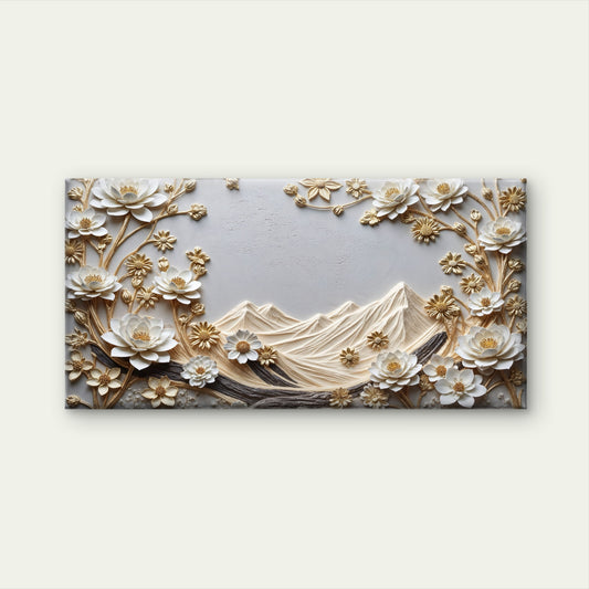 Lotus Gold Mountain Wall Art Canvas Office Home Room Framed 120x60cm