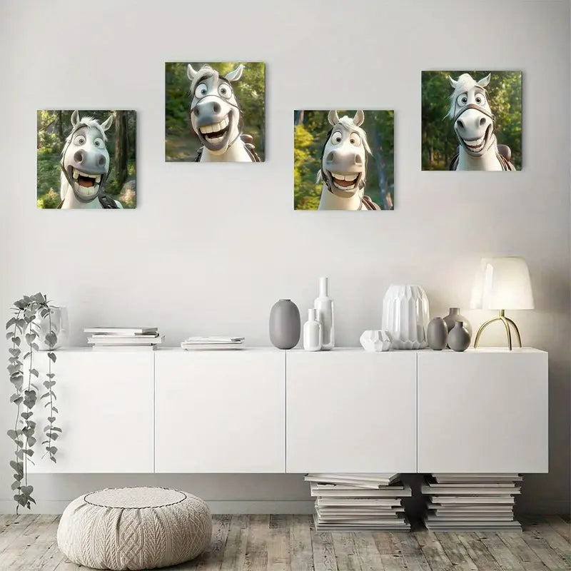 4pcs  Angry Horse Picture Wall Art Canvas Framed