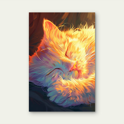 Surreal Painting of Cat Sleeping in Sunlight 60x90cm Metal Print Ready to Hang
