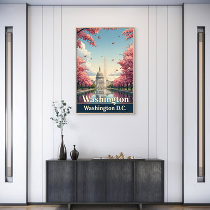 Washington D.C. Cherry Blossoms In Spring Travel Poster Print Wall Art