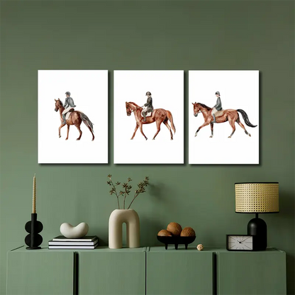 3pcs Galloping Horse & Rider Prints Metal Print Ready to Hang Art - Bella Home Decor