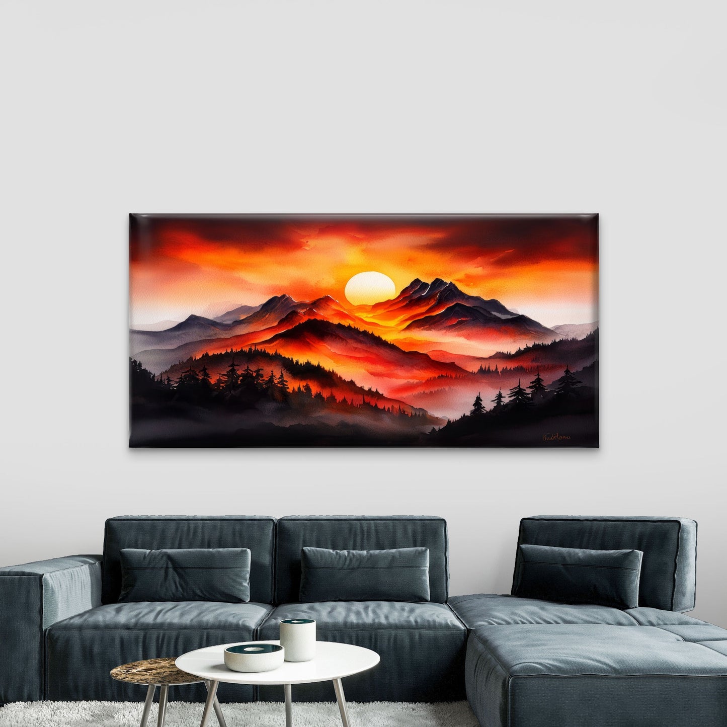 Mountain Sunset Oil Painting Wall Art Canvas Office Home Room Framed 120x60cm