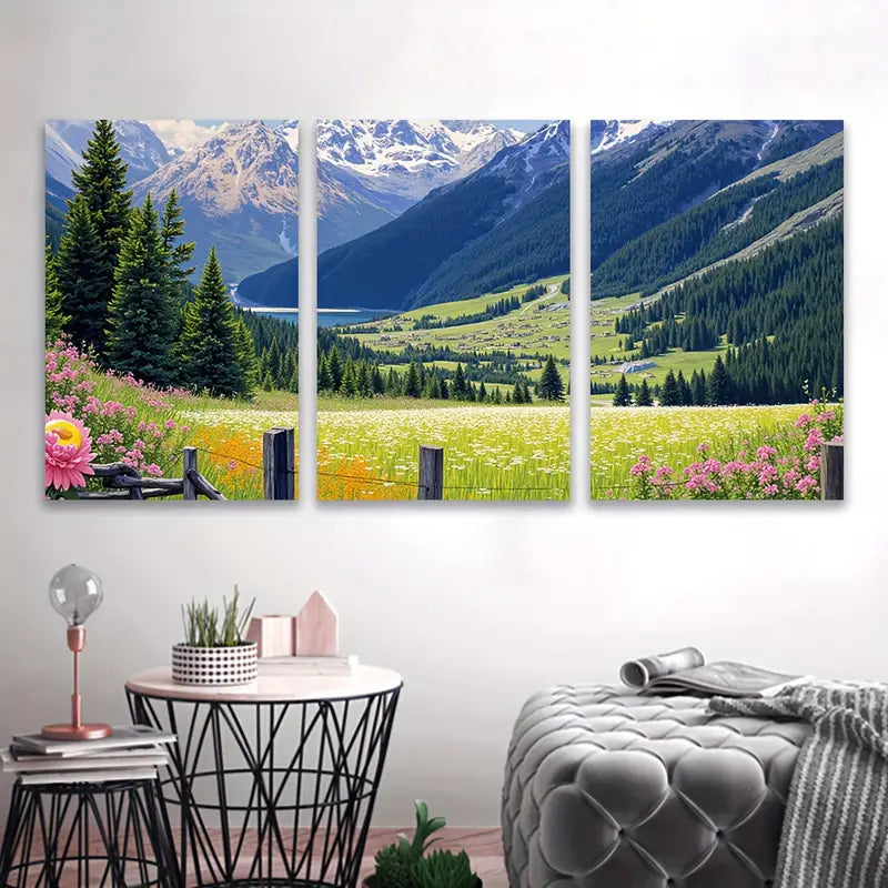 3pcs Scenic Mountain Lake Landscape Poster Wall Art Set Canvas Framed 50x70cm - High Quality Print 100% Australian Made Wall Canvas Ready to Hang