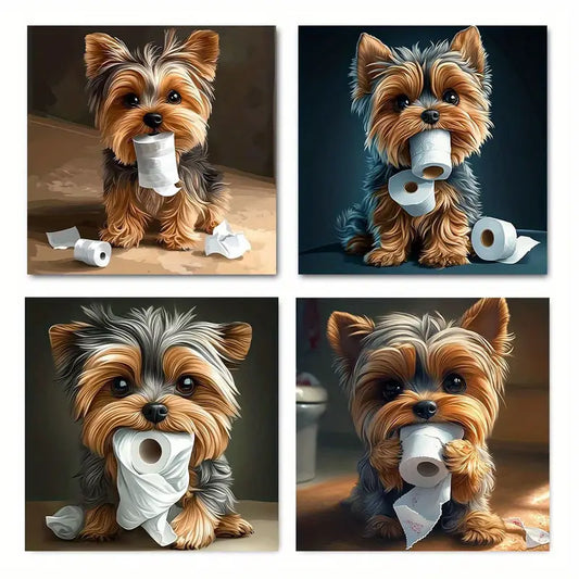 4pcs  Yorkie Dog Wall Art Canvas Framed