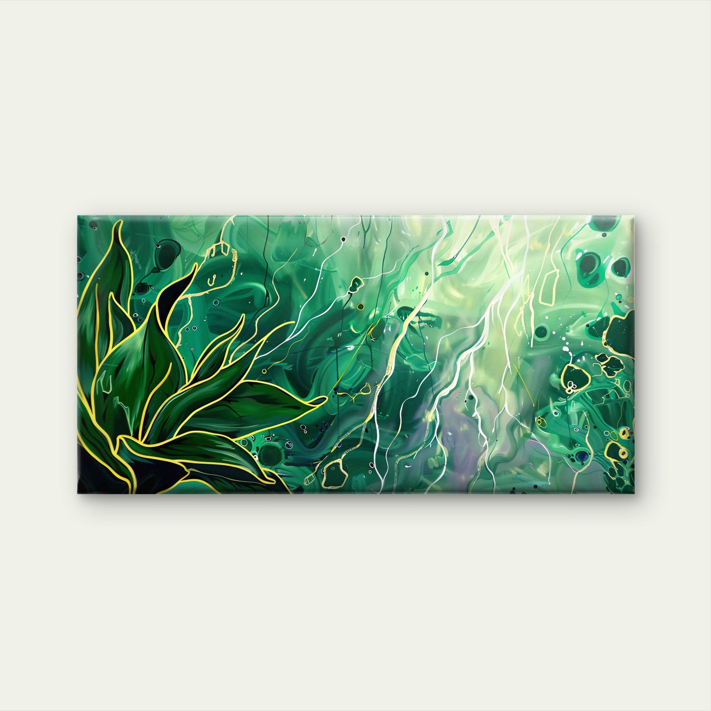 Ethereal Green Waves Wall Art Canvas Office Home Room Framed 120x60cm