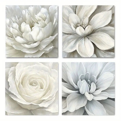 4pcs  Rainy Day White Flowers  Wall Art Canvas Framed