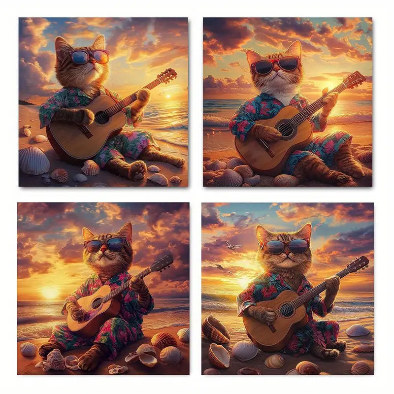 4pcs Fashion Glasses & Hawaiian Shirts  Wall Art Canvas Framed