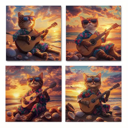 4pcs Fashion Glasses & Hawaiian Shirts  Wall Art Canvas Framed