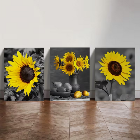 3pcs Sunflower Yellow Floral Painting Wall Art Set Canvas Framed 40x60cm - High Quality Print 100% Australian Made Wall Canvas Ready to Hang