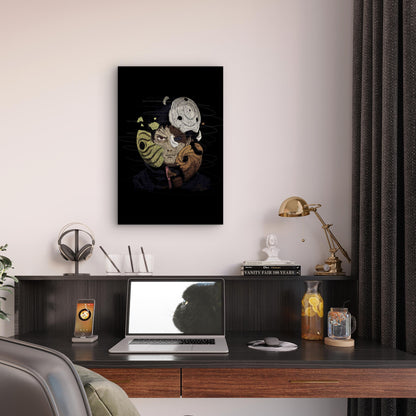 Abstract Shattered Mask Line Art 40x60cm Metal Print Ready to Hang - Bella Home Decor