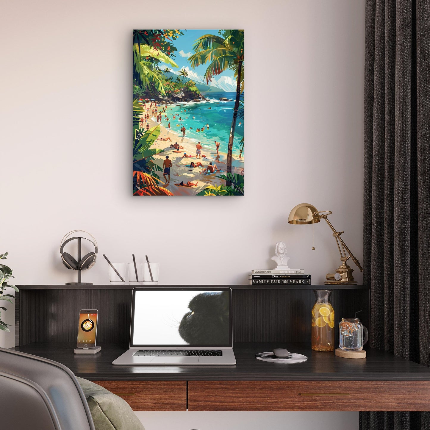 Tropical Beach Coastal Ocean Palm 40x60cm Metal Print Ready to Hang