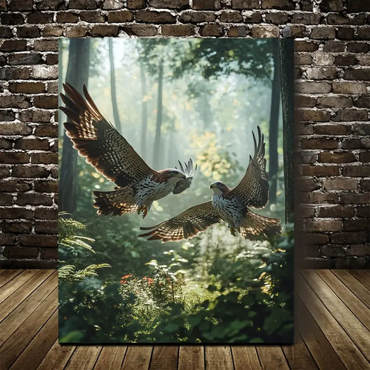 Photorealistic Hawks in Magical Forest Scene 40x60cm Metal Print Ready to Hang - Bella Home Decor