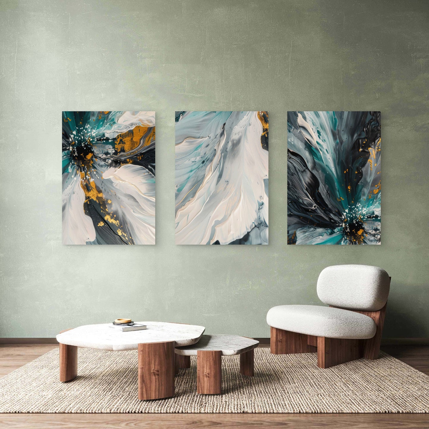 3pcs Ocean Marble Abstract Geode Flower Wall Art Set Canvas Framed 40x60cm - High Quality Print 100% Australian Made Wall Canvas Ready to Hang