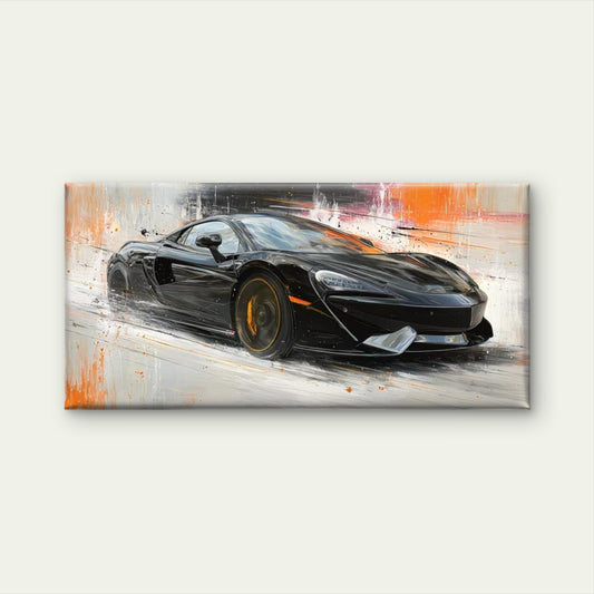 Black McLaren 570S Wall Art Canvas Office Home Room Framed 120x60cm