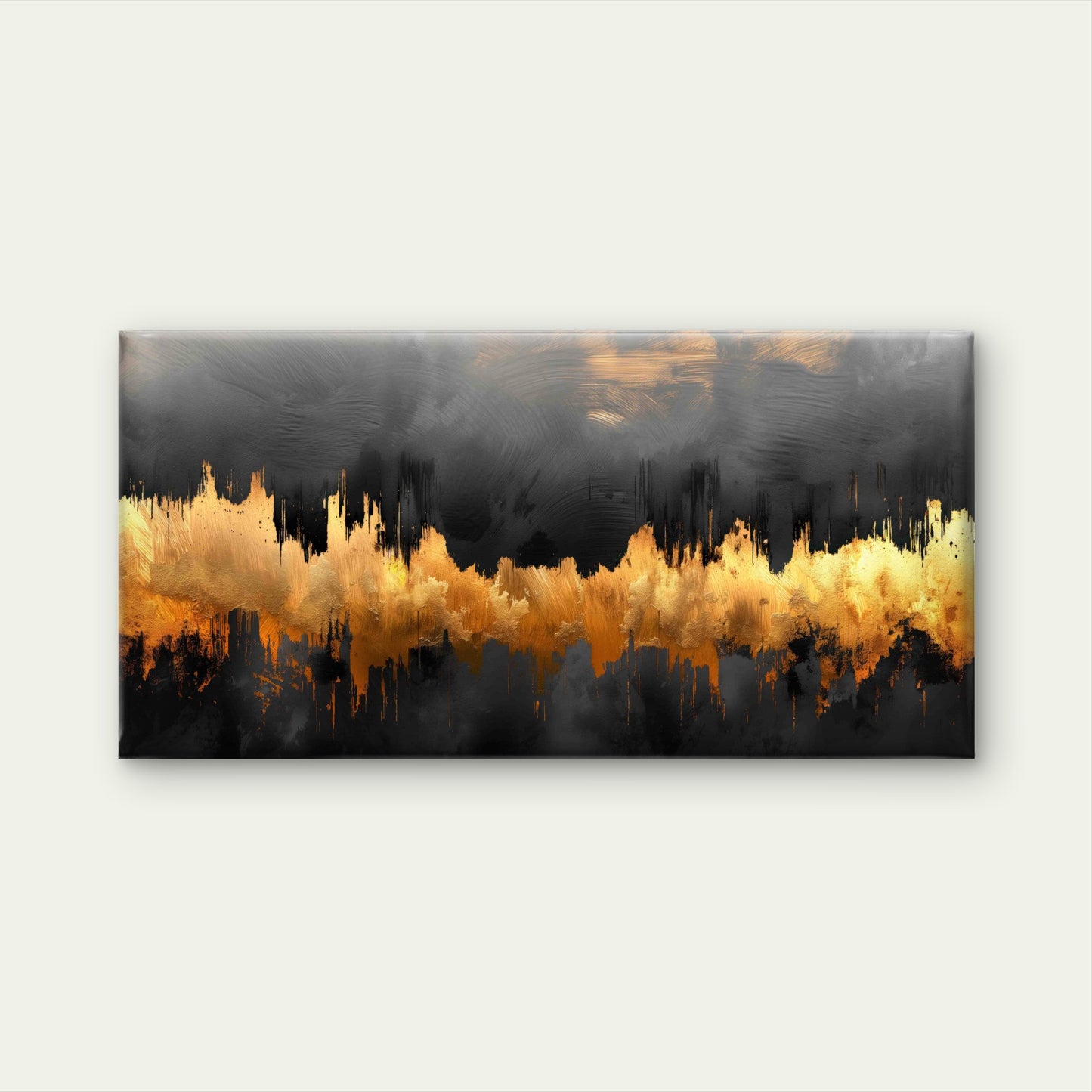 Midnight Gilded Horizon Wall Art Canvas Office Home Room Framed 120x60cm - Bella Home Decor