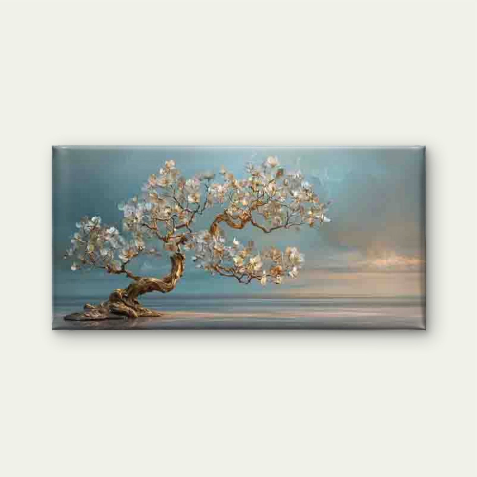 Golden Orchid Tranquil Ocean Wall Art Canvas Office Home Room Framed 120x60cm - Bella Home Decor