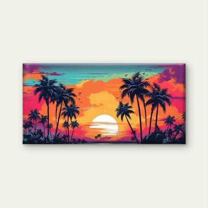 Retro-Pop Art Tropical Sunset Wall Art Canvas Office Home Room Framed 120x60cm