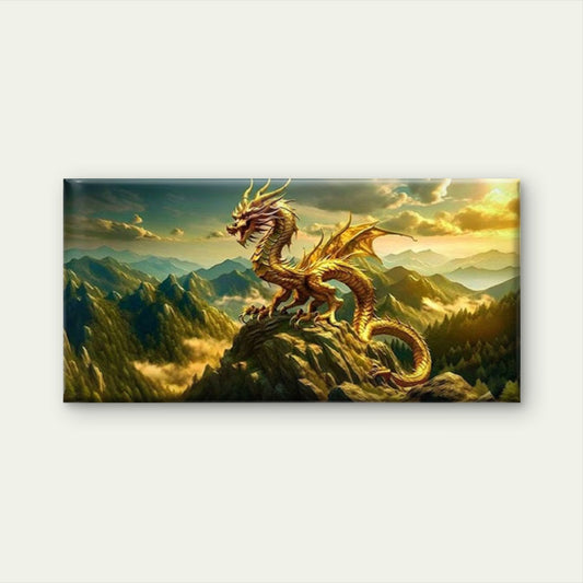 Golden Dragon on Rock Mountain Wall Art Canvas Office Home Room Framed 120x60cm