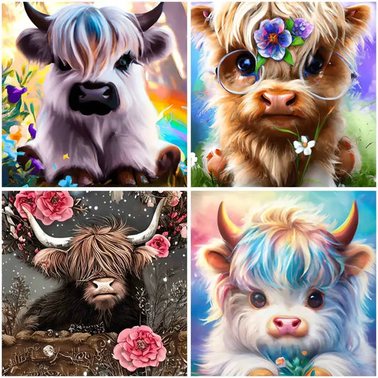 4pcs Adorable Cow Designsl  Wall Art Canvas Framed