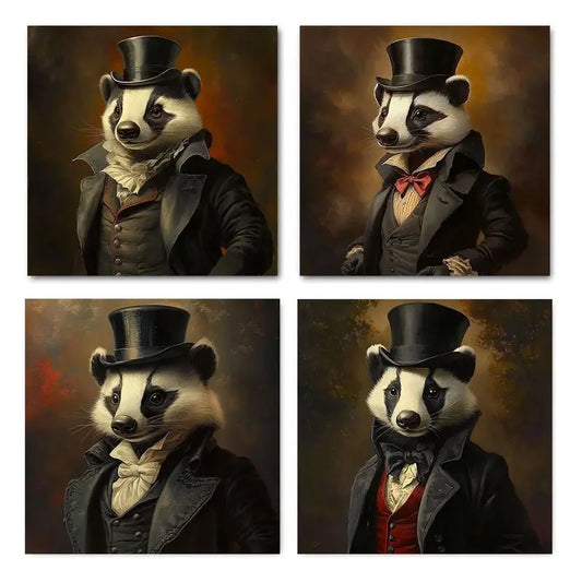 4pcs Hedgehog in Top Hat & Tuxedo    Wall Art Canvas Framed