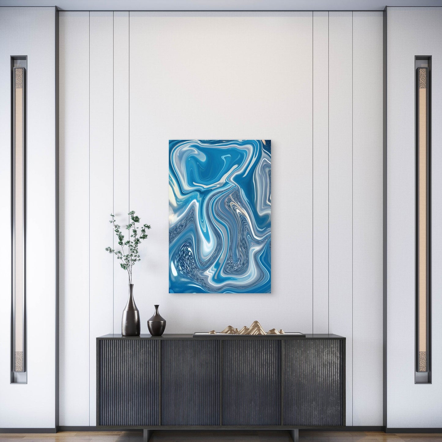 Abstract Blue and White Marble Pattern  60x90cm Metal Print Ready to Hang