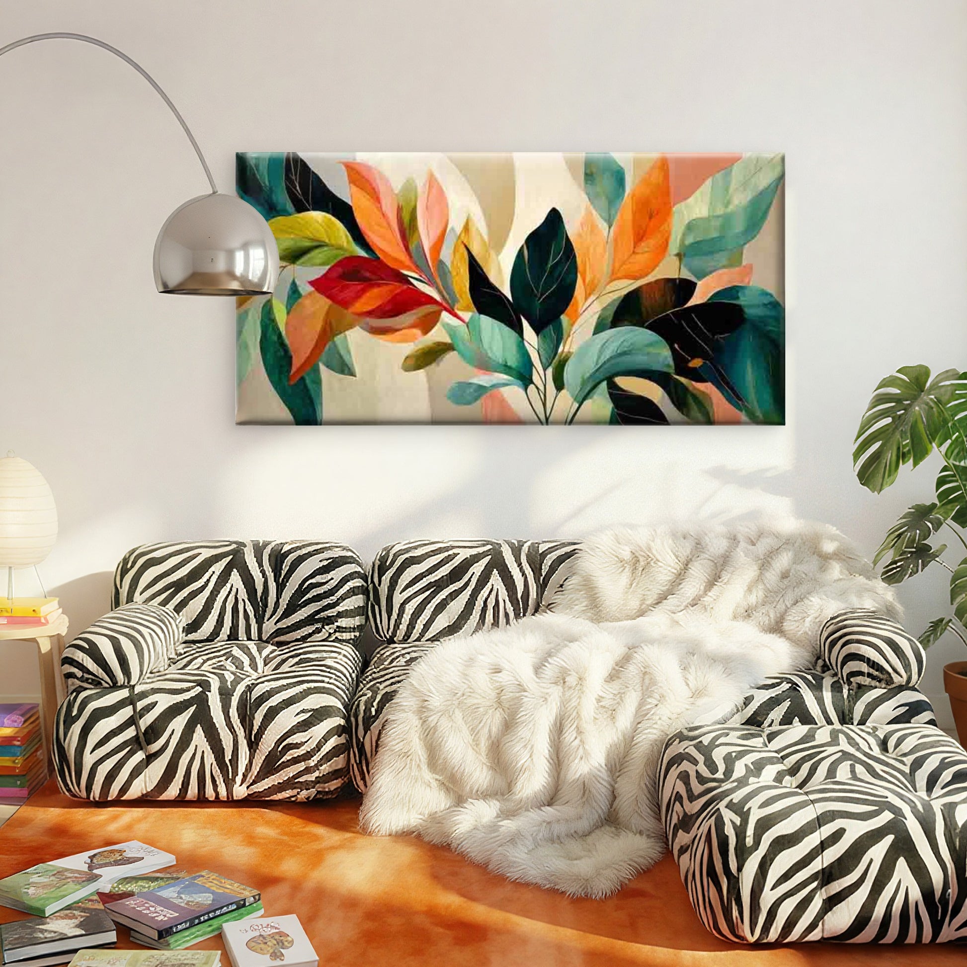 Colorful Abstract Autumn Leaves Wall Art Canvas Office Home Room Framed 120x60cm - Bella Home Decor