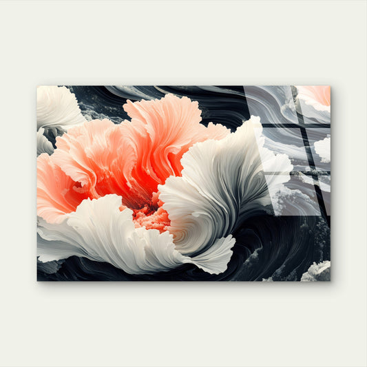 Abstract Coral White Fluid Wave Acrylic Glass Printing Wall Art Australian Made Quality