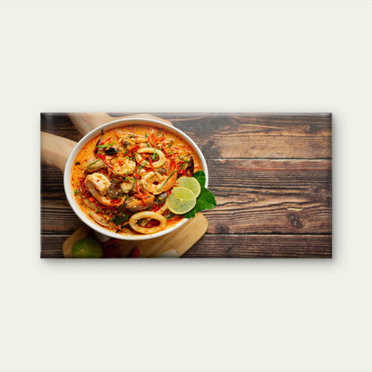 Spicy Thai Seafood Soup Wall Art Canvas Office Home Room Framed 120x60cm