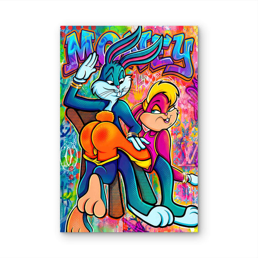Urban Street Graffiti Money Cartoon Couple Neon 60x90cm Metal Print Ready to Hang