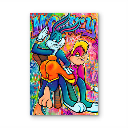 Urban Street Graffiti Money Cartoon Couple Neo 40x60cm Metal Print Ready to Hang