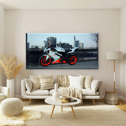 White Yamaha In The City Wall Art Canvas Office Home Room Framed 120x60cm